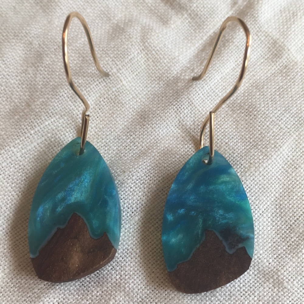 One-of-a-kind wood and resin earrings